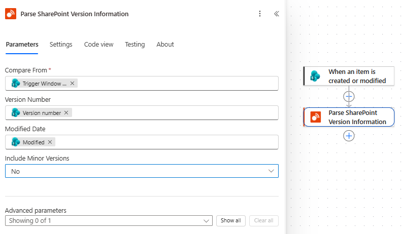 Parse SharePoint Version Information configured with version metadata from a SharePoint trigger.