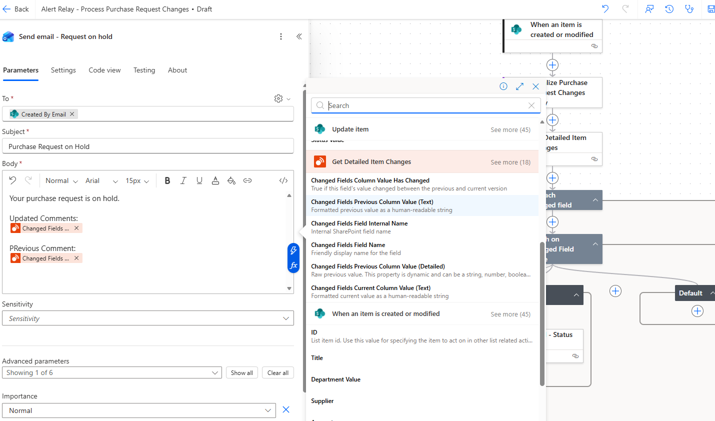 Alert Relay changed item email example